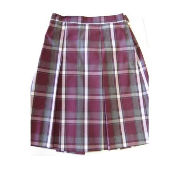 School Uniform Girls' Pleat Skirt, Maroon /White/Grey || 26in EUC - Picture 1 of 10